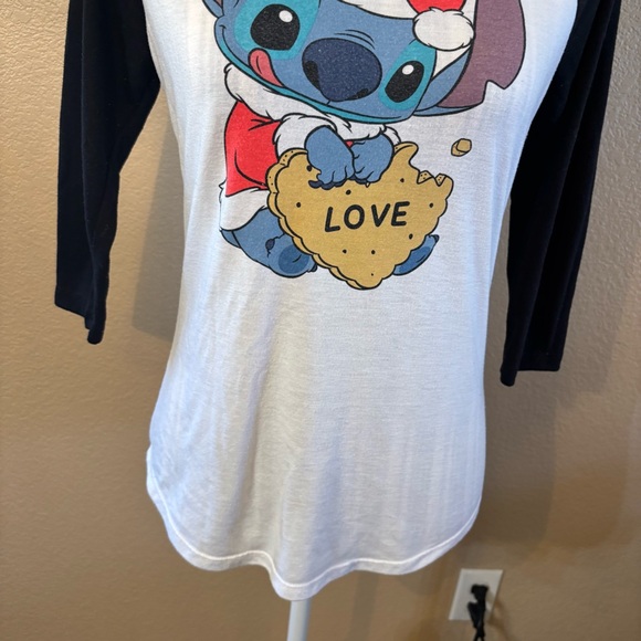 Disney Stitch Raglan Top Medium White Black 3/4 Sleeve Baseball Tee Jerry Leigh - Picture 4 of 16